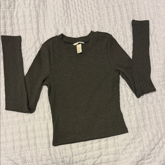 H&M Tops - Ribbed Long Sleeve Knit Top - dark grey